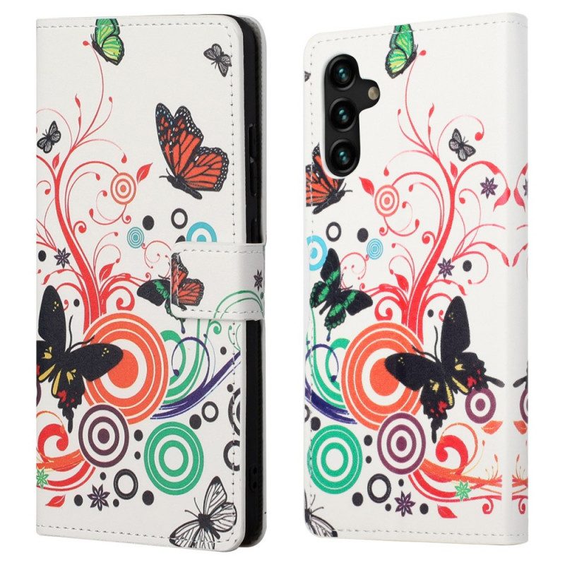 Flip Case Für Samsung Galaxy A13 5G / A04s Schmetterlinge Und Blumen