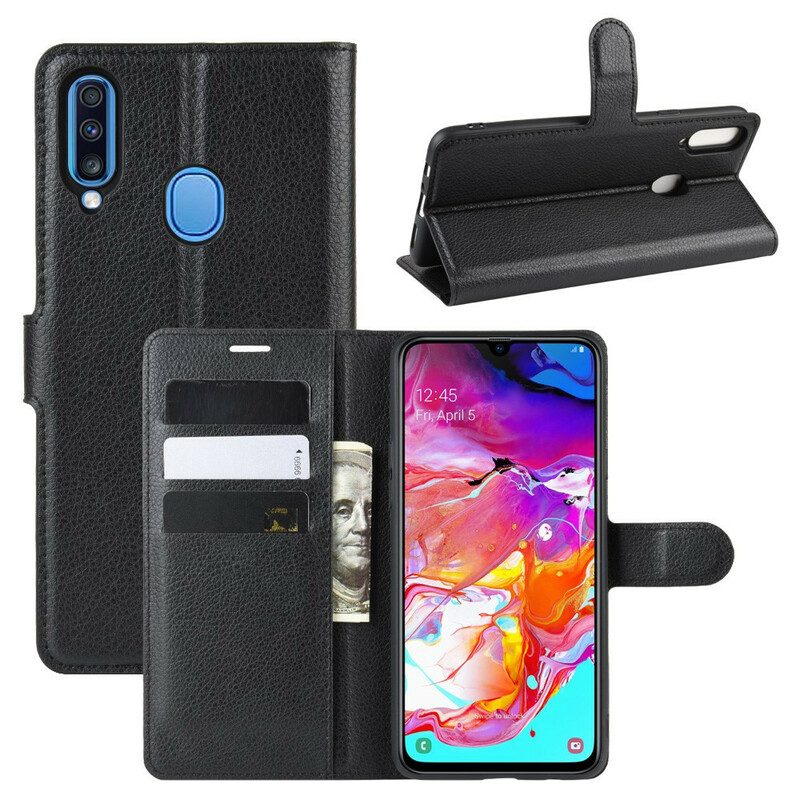 Flip Case Für Samsung Galaxy A20s Klassischer Litschi-ledereffekt