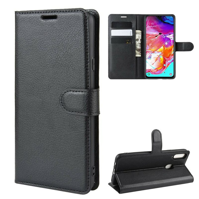 Flip Case Für Samsung Galaxy A20s Klassischer Litschi-ledereffekt