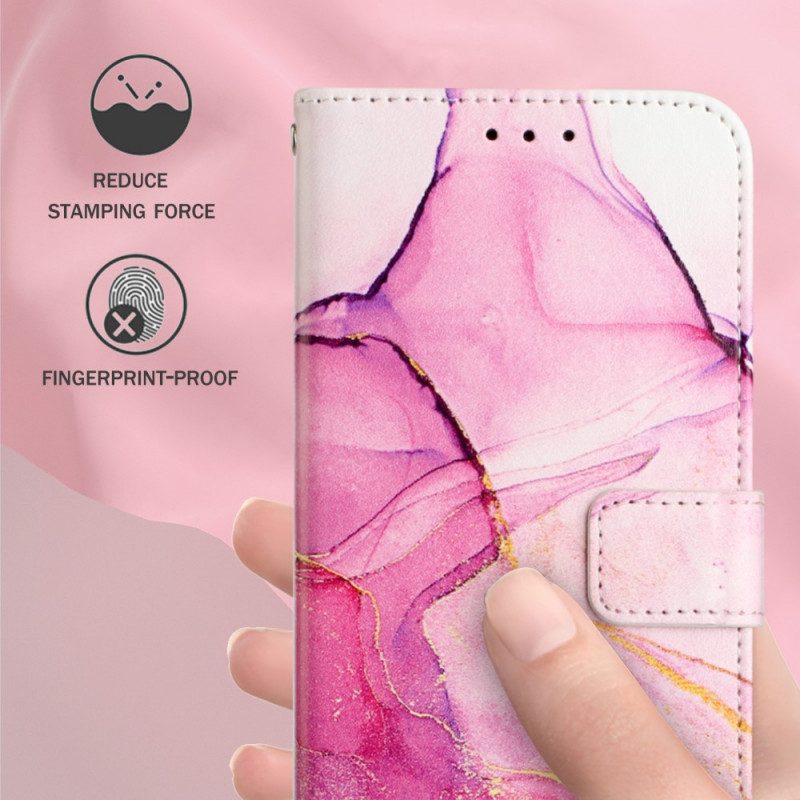 Flip Case Für Xiaomi 12 Pro Mit Kordel Gestreifter Aquarellmarmor