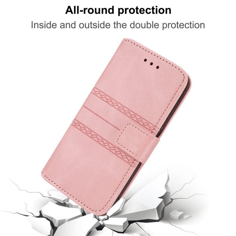 Flip Case Für Xiaomi 12 Pro Mit Kordel Riemchenmuster