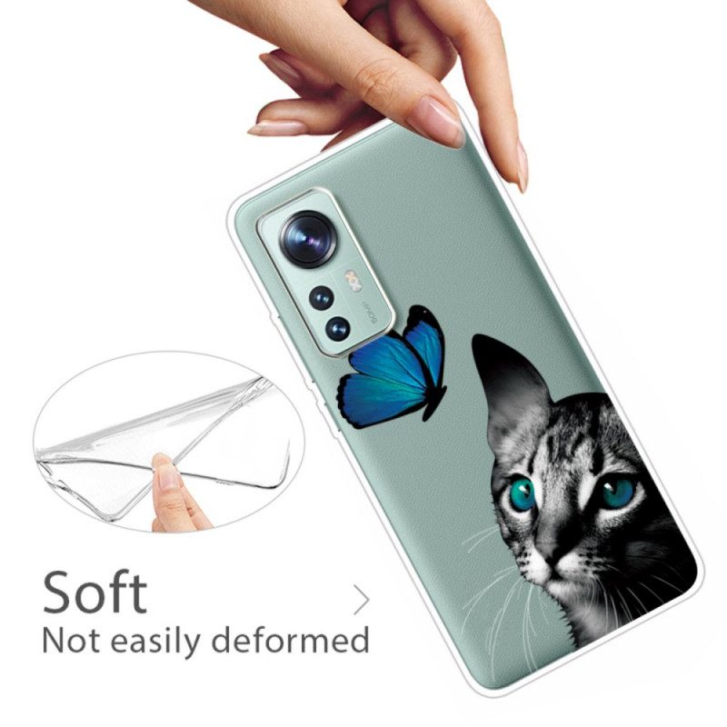 Handyhülle Für Xiaomi 12 Pro Katze Und Schmetterling Aus Silikon