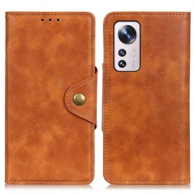 Lederhüllen Für Xiaomi 12 Pro Vintage Kunstleder Und Knopf