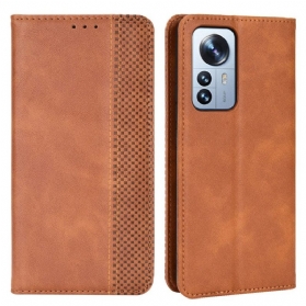 Schutzhülle Für Xiaomi 12 Pro Flip Case Stilisierter Vintage-ledereffekt