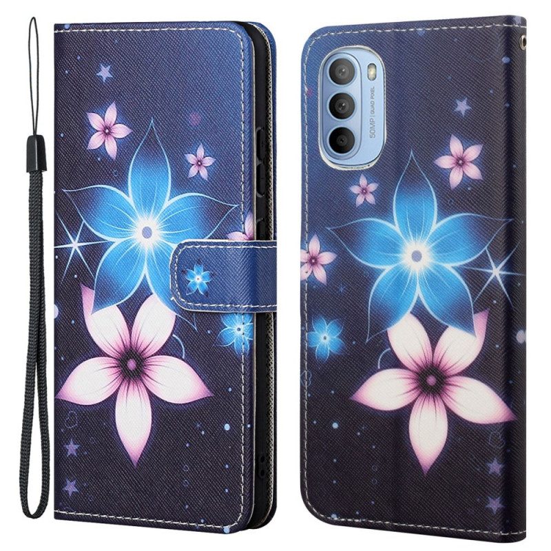 Flip Case Für Moto G41 / G31 Mit Kordel Mondriemenblumen