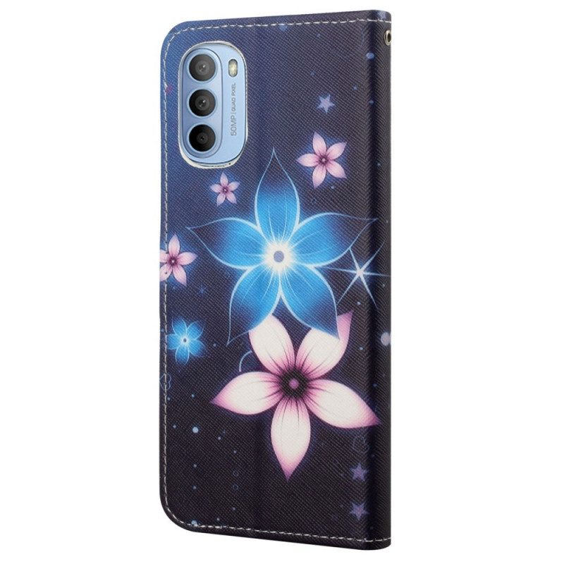 Flip Case Für Moto G41 / G31 Mit Kordel Mondriemenblumen