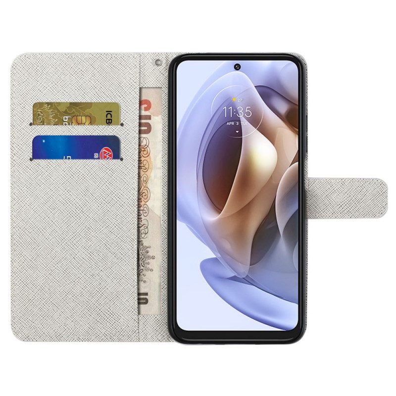 Flip Case Für Moto G41 / G31 Mit Kordel Mondriemenblumen