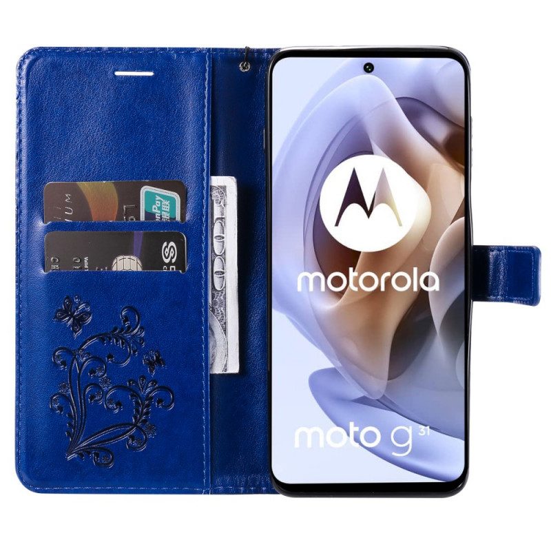 Flip Case Für Moto G41 / G31 Mit Kordel Riesige Riemenschmetterlinge