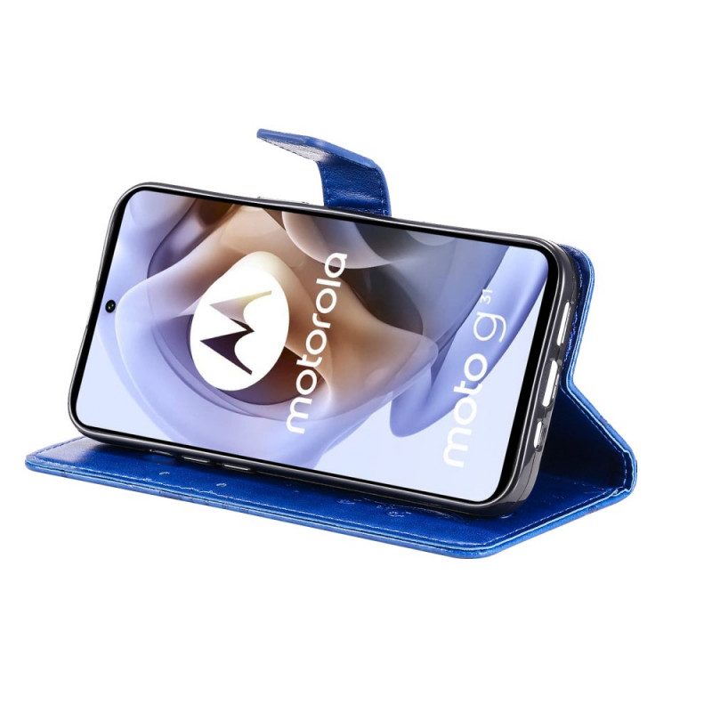 Flip Case Für Moto G41 / G31 Mit Kordel Riesige Riemenschmetterlinge