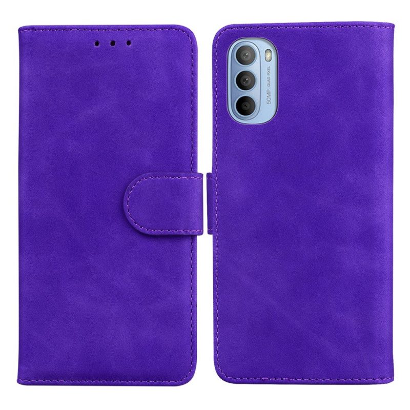 Flip Case Für Moto G41 / G31 Monochromer Ledereffekt