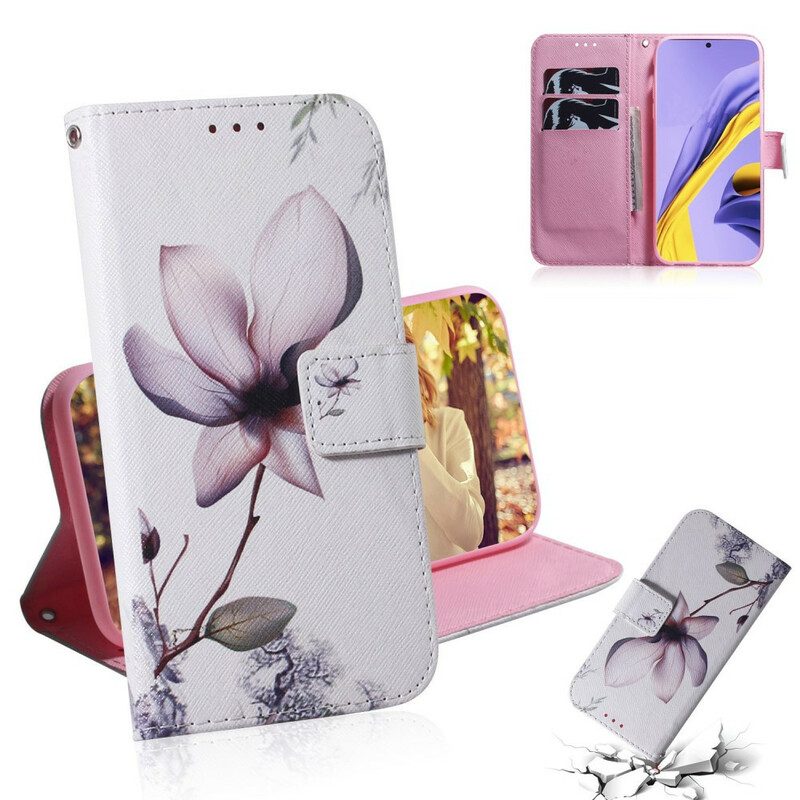 Flip Case Für Samsung Galaxy A51 Blume Staubiges Rosa