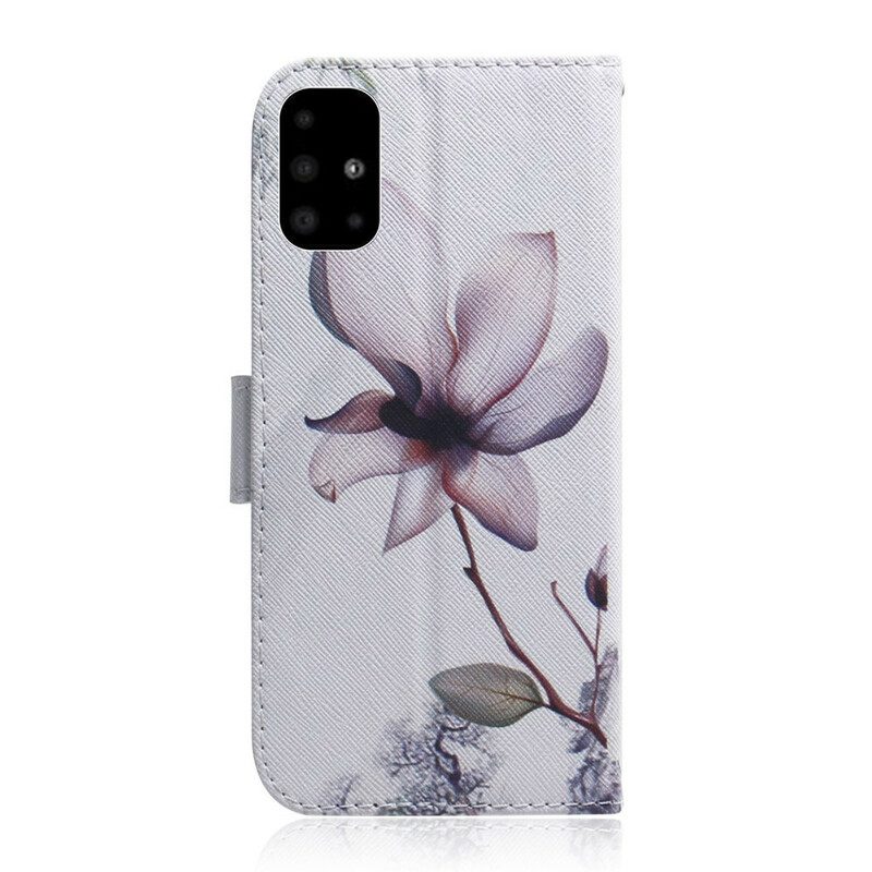 Flip Case Für Samsung Galaxy A51 Blume Staubiges Rosa