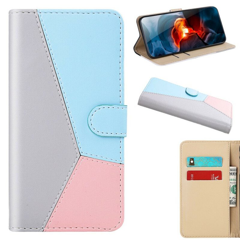 Flip Case Für Samsung Galaxy A51 Dreifarbiger Ledereffekt