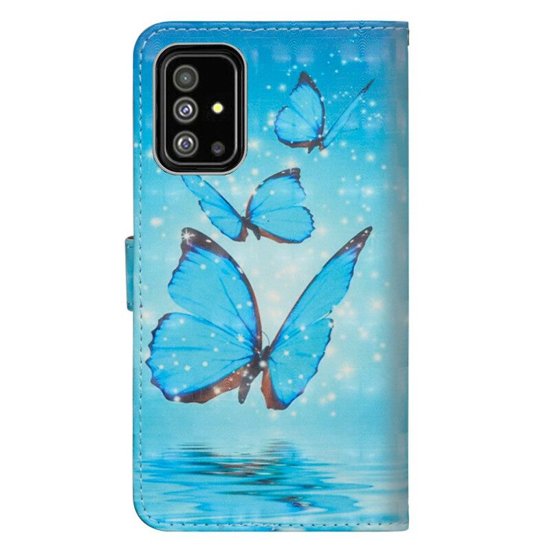 Flip Case Für Samsung Galaxy A51 Fliegende Blaue Schmetterlinge