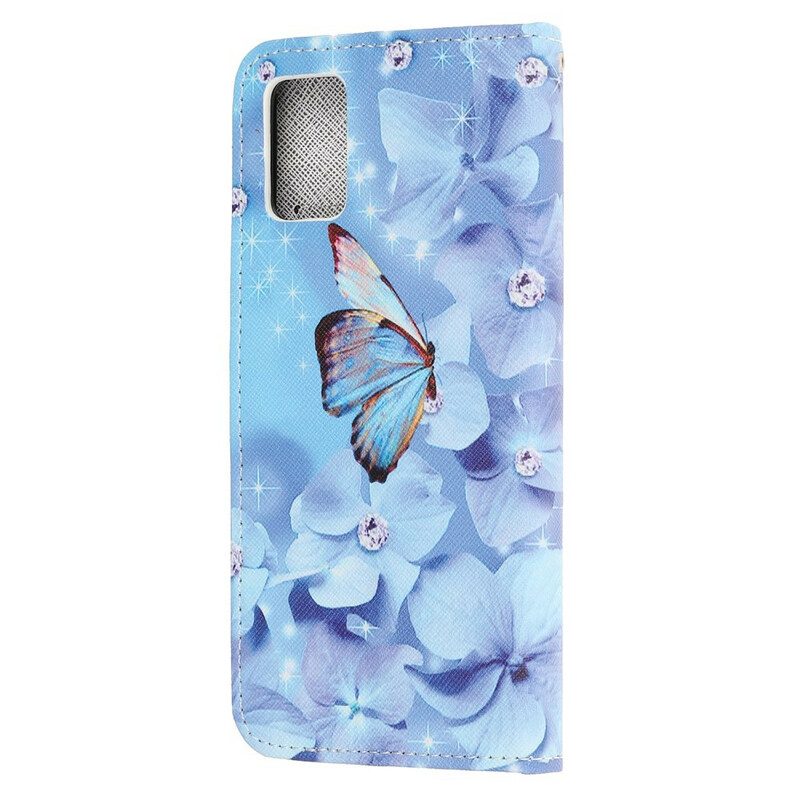 Flip Case Für Samsung Galaxy A51 Mit Kordel Riemchen-diamant-schmetterlinge