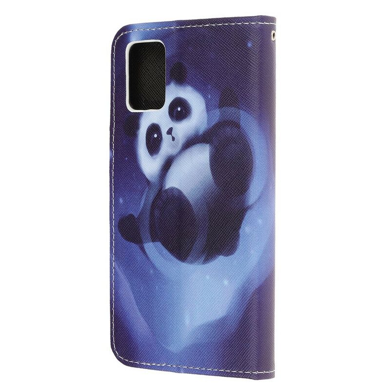 Lederhüllen Für Samsung Galaxy A51 Mit Kordel Panda Space Mit Schlüsselband