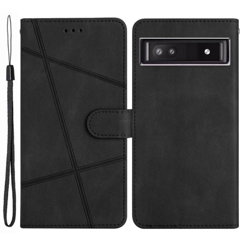 Flip Case Für Google Pixel 7A Mit Kordel Gestreifte Geometrische Linien